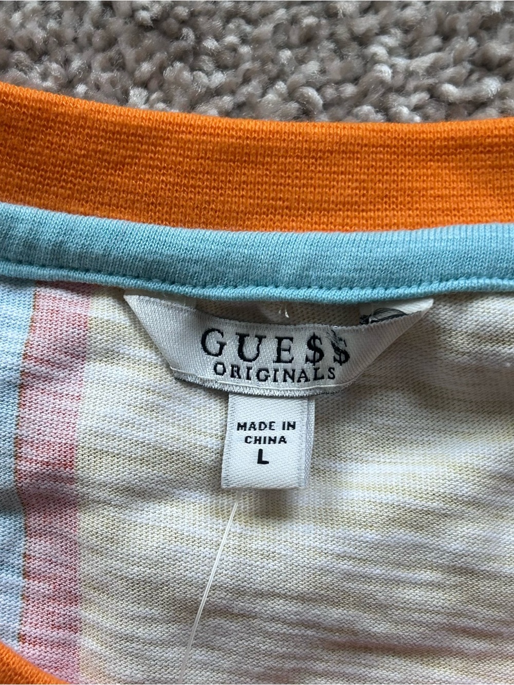 NWT GUESS Originals x A$AP Rocky Vertical Striped T-Shirt Men's L Orange Blue - Picture 9 of 11